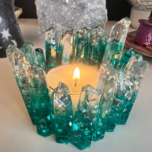 Resin Clear Crystal Quartz Cluster Candle Holder