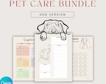 Wellness-Plan für Hunde, ausfüllbarer Haustierplaner, Haustierpflegeplaner, Haustiersitter-Notizen, Welpen-Organizer, Haustierpflege-Mappe, Welpe