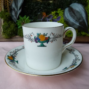 Rare 1920s Chelson Art Deco Coffee Cup & Saucer Set - Antique Fine Bone China with Black Trim