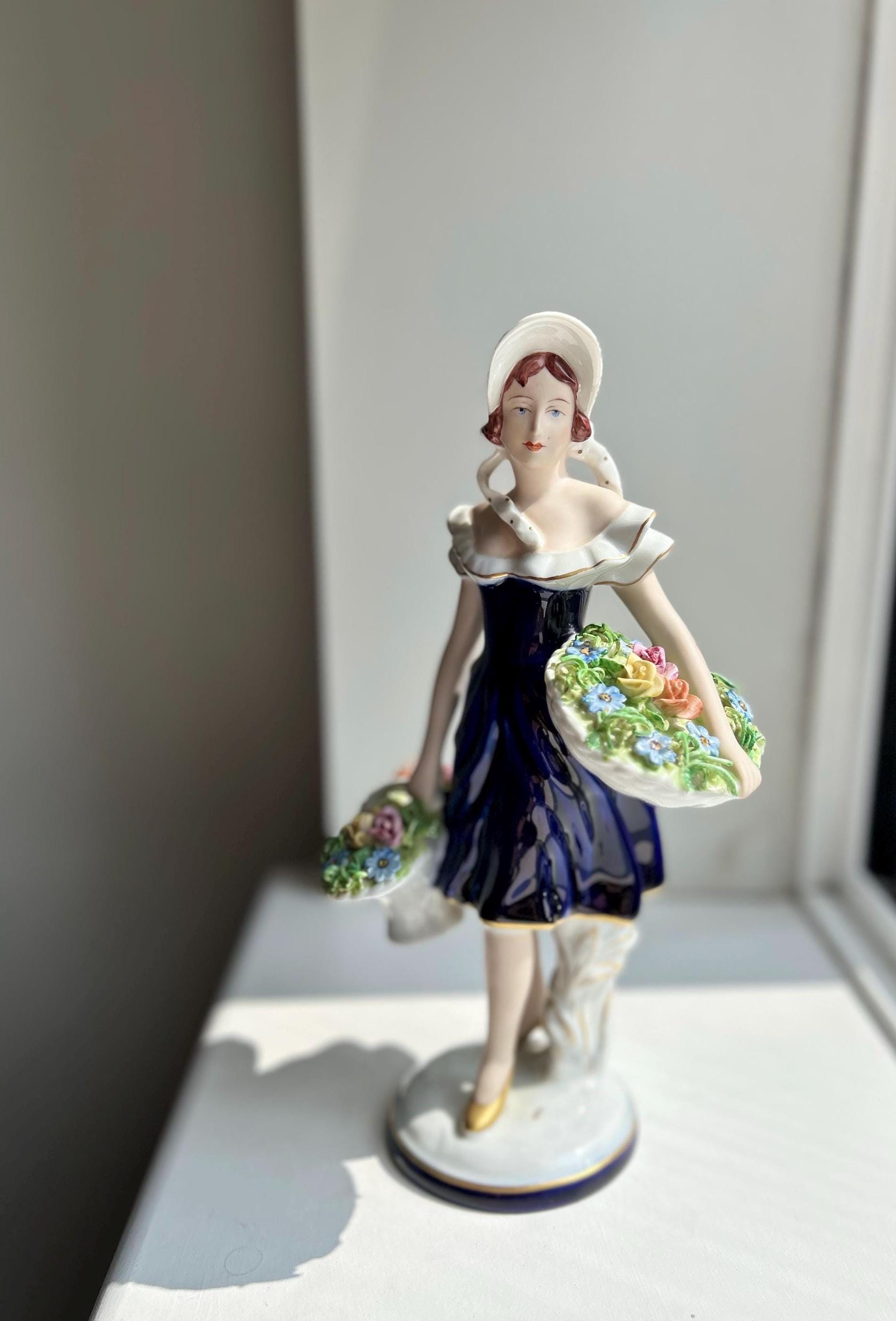 Royal Dux  Figurine Woman with Roses - Handmade Porcelain - Vintage Collectible -Made in Czechoslovakia