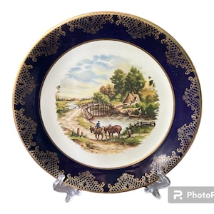 Vintage C. van Hannik Plate – River View with Bridge & Horses – Weatherby Hanley Royal Falcon Ware – No. 1-78 – 6.5” Diameter