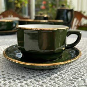 Apilco TEA CUP SET  Green & Gold Vintage French Porcelain 1st Quality - Cup - 9.5 cm