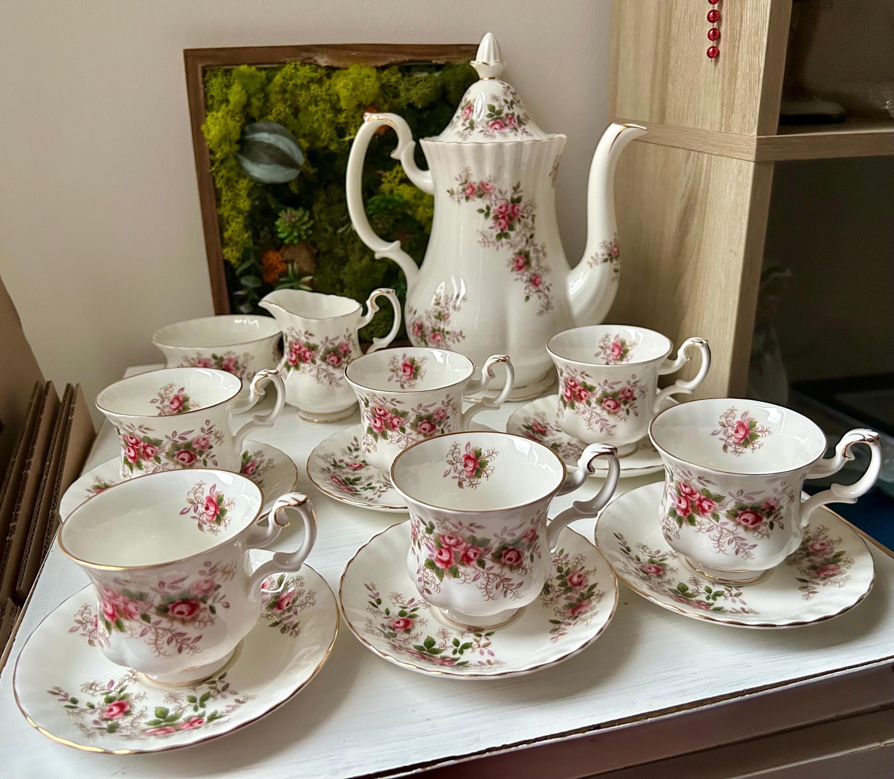 Royal Albert Lavender Rose Coffee Set, 1970s Bone China Tea