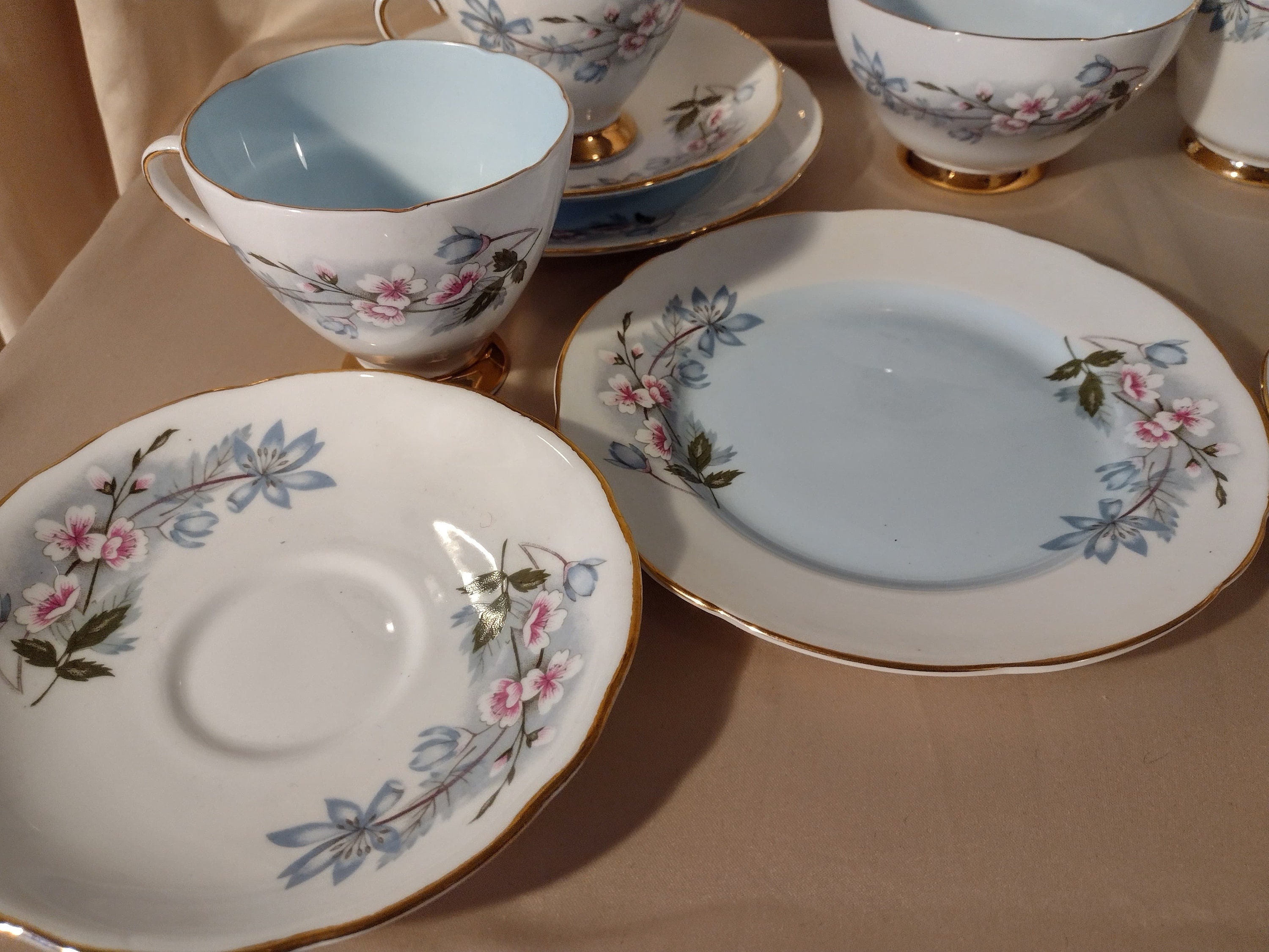Vintage Blue Tinted Gladstone China Fine Bone Tea Set Etsy