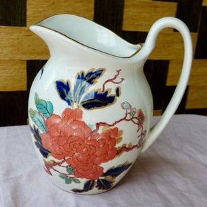 Grand pichet en poterie Old Foley James Kent vintage avec motif floral japonais Imari aux couleurs vives