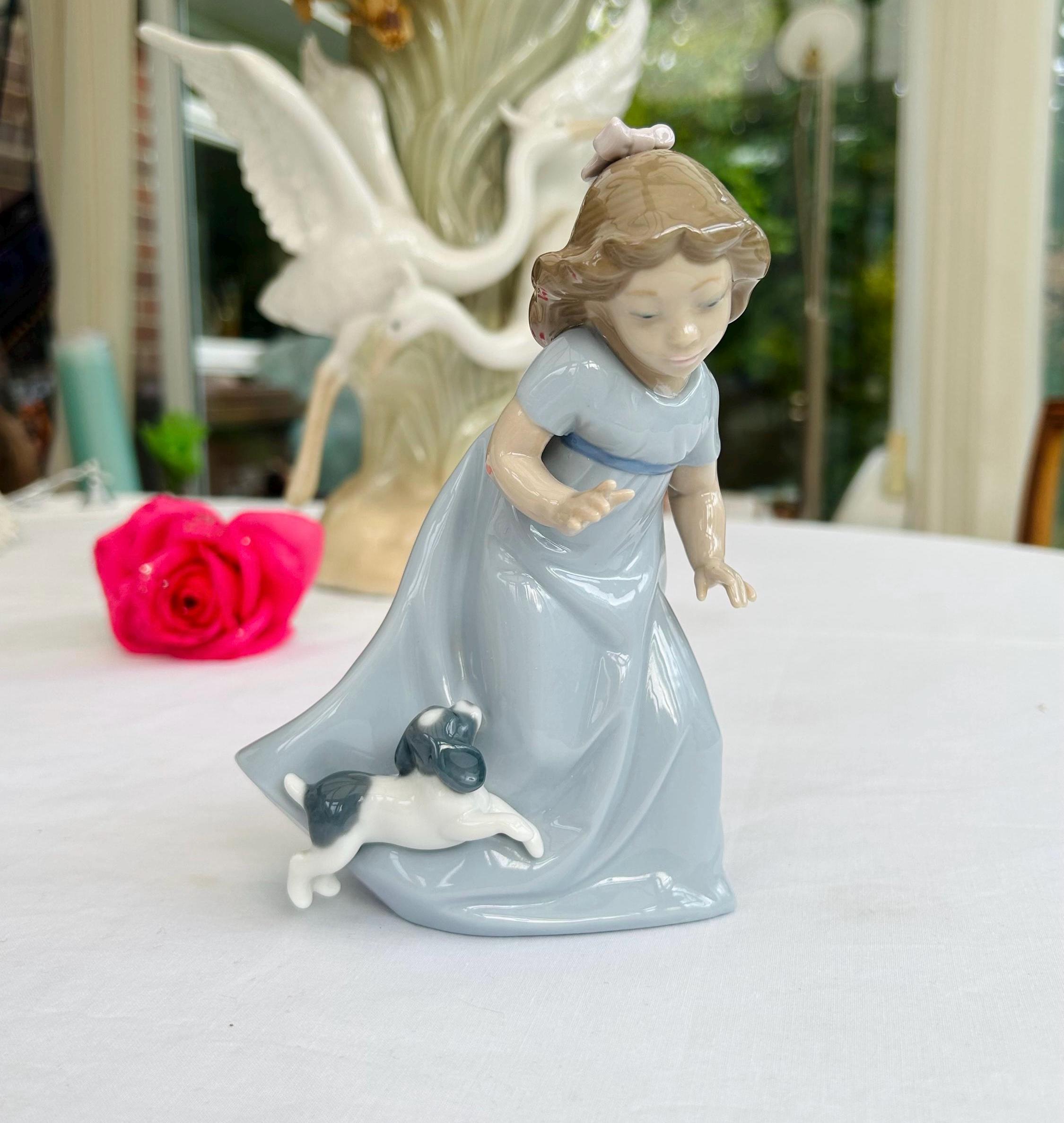 NAO Lladro Figurine: Girl With Dog, Handmade Spanish Porcelain - Etsy
