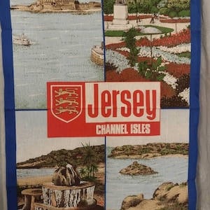 Artistic Channel Islands Souvenir Tea Towel: Scenic Cotton Art Gift with Local Landmarks
