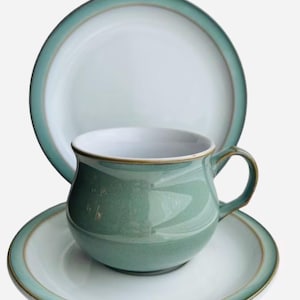Denby Regency Green Tea Trio | Vintage Stoneware Cup Saucer Plate Set
