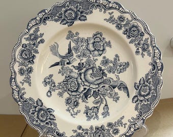 Crown Ducal Bristol Grey Plate – 1960s – Light Grey Asiatic Pheasants Transferware – 9.75&quot; Diameter – Vintage English Pottery