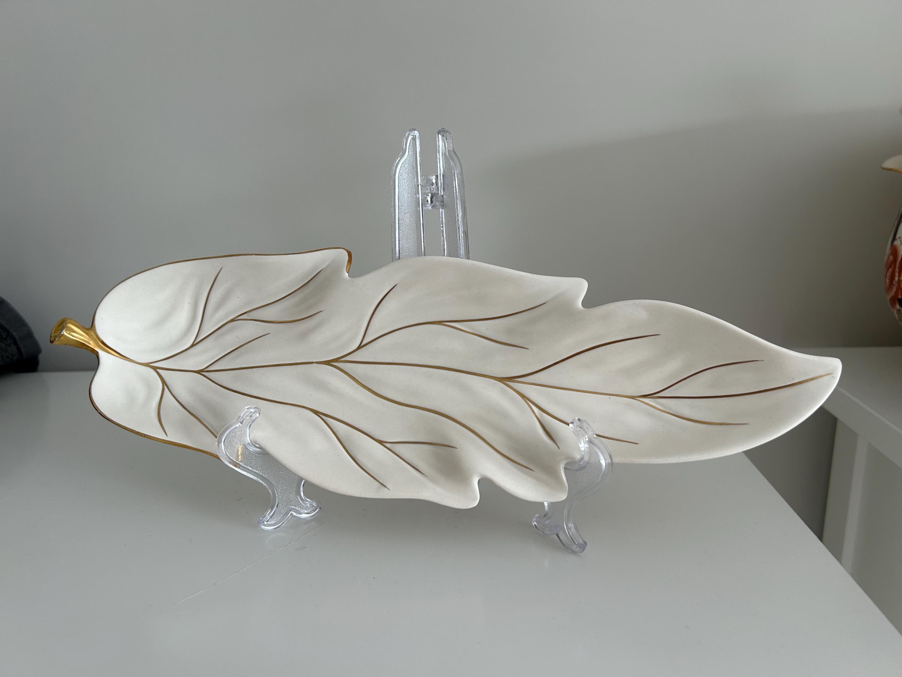 Carlton Ware Leaf Dish: Light Beige with Golden Rim, Made in England