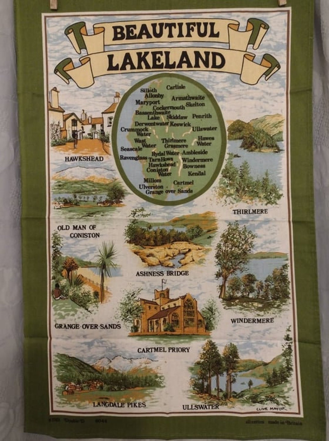 Vintage 'beautiful Lakeland' Tea Towel Map Art Gift Etsy