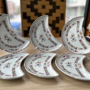 Spode Copeland Fine Bone China Crescent Dishes: Floral 6er Set