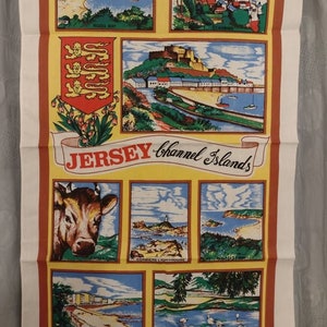 Vintage Jersey Channel Islands Souvenir Tea Towel Art Print - Retro Kitchen Decor Gift