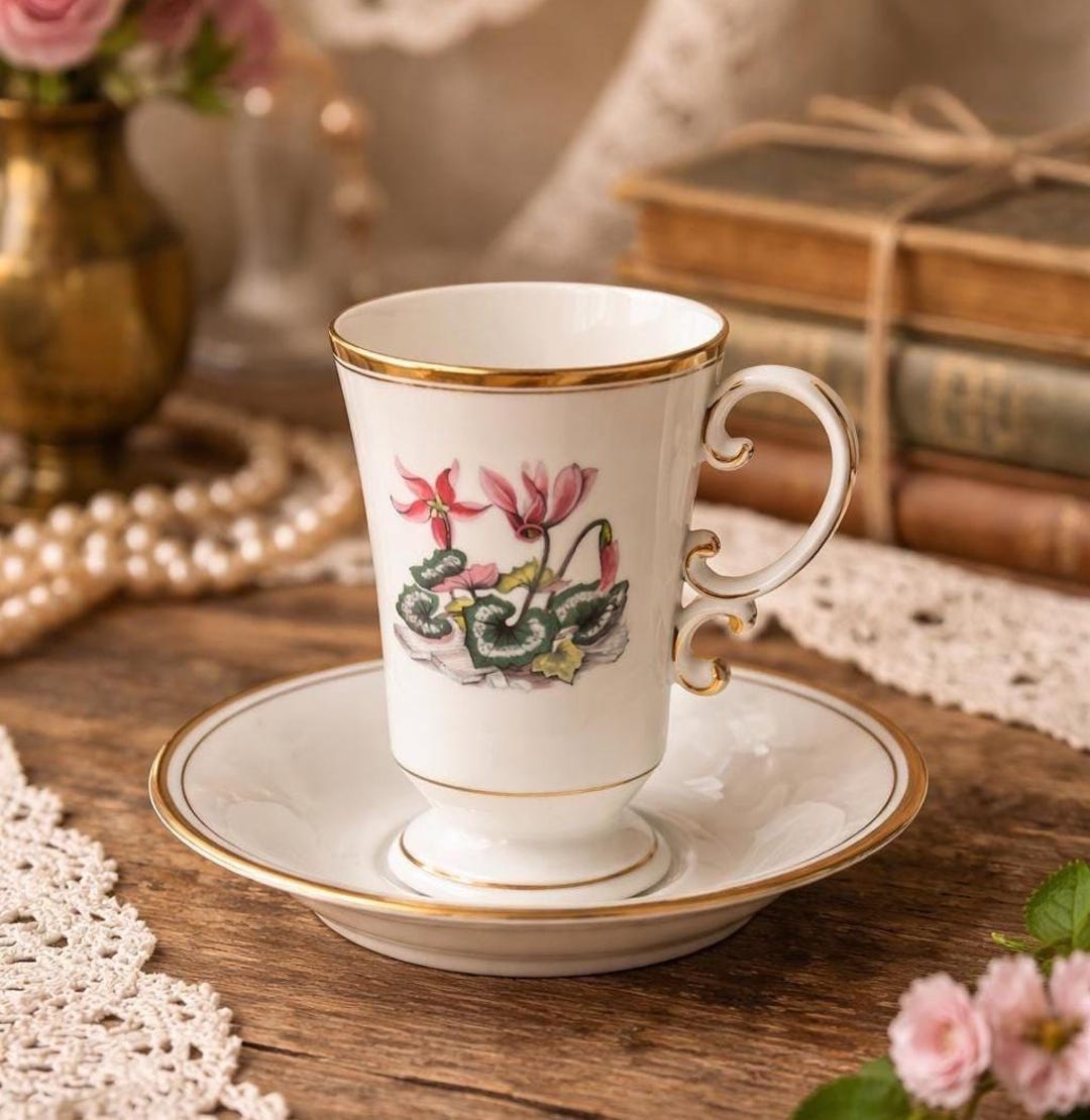 Vintage Royal Worcester Alpine Flowers Series Coffee Set Duo: Fine