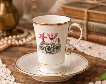 Vintage Royal Worcester Alpine Flowers Series Coffee Set Duo: Fine
