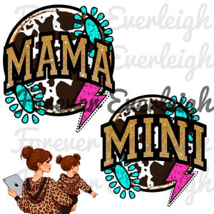 Western Mama mini PNGS | matching PNG | mama cow print PNG