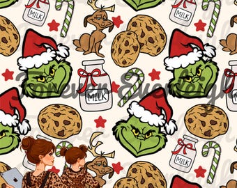Green guy Christmas seamless pattern | milk and cookies seamless | Christmas seamless