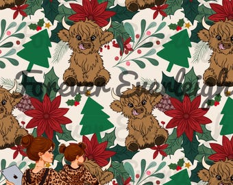 Highland cow Christmas seamless | cow seamless | cow Christmas