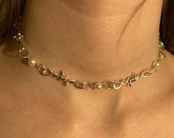 Barbed Wire Pearl Necklace