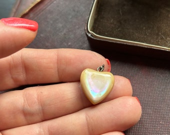 Antique mother of pearl hand carved heart pendant