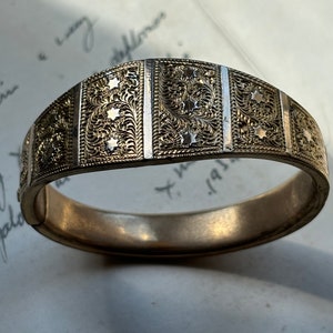 Antique Victorian gold plated pinchbeck tick cuff bangle bracelet