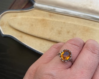 Antique sterling silver orange brown gemstone ring