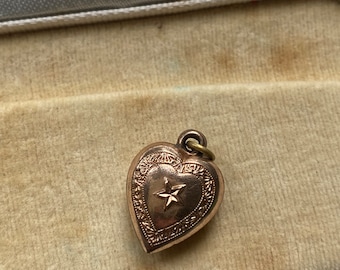 Gold plated antique star engraved puff heart pendant charm