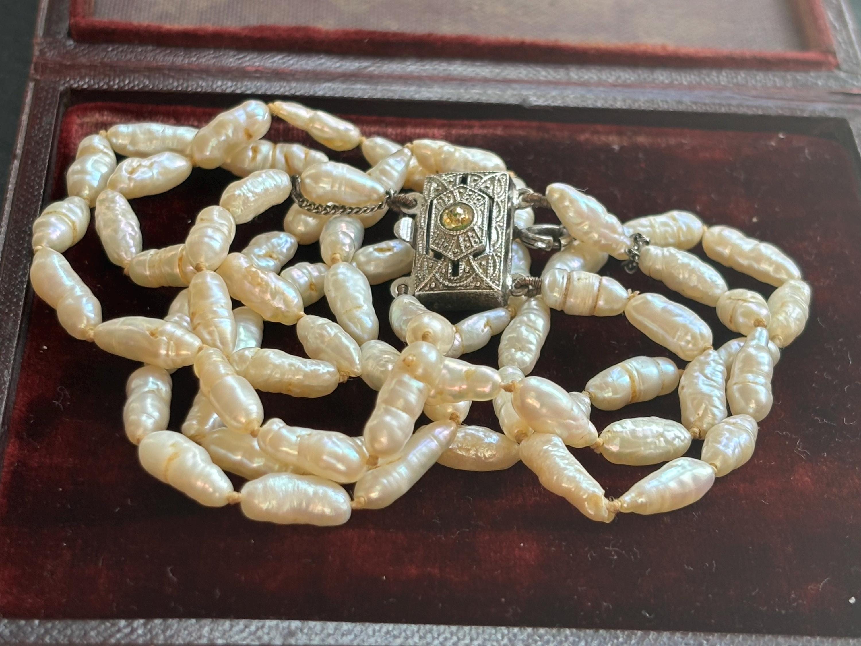 Antique Vintage Freshwater Baroque Rice Pearl Necklace Jka Sterling ...