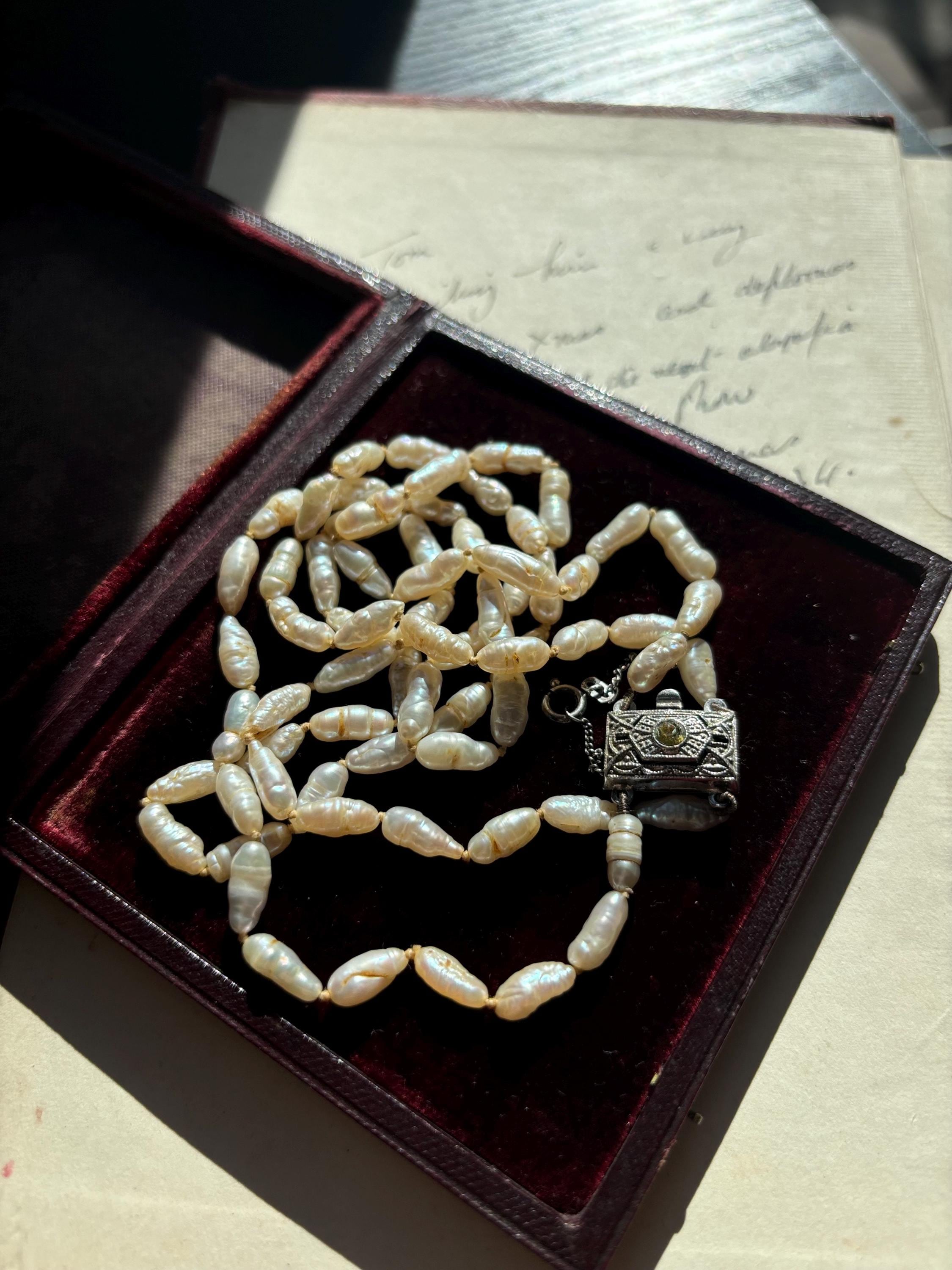 Antique Vintage Freshwater Baroque Rice Pearl Necklace Jka Sterling ...