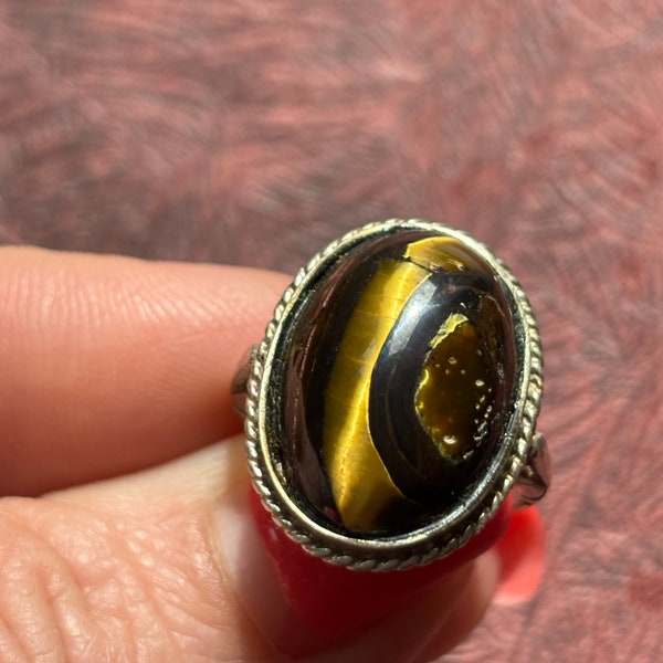 Antique vintage tiger eye sterling silver ring