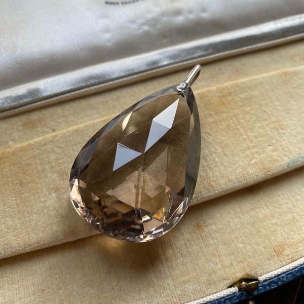 Antique vintage Smokey quartz large teardrop pendant