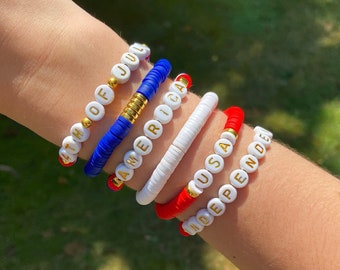 Conjunto de pulseras patrióticas, rojo, blanco y azul, joyería de EE. UU.