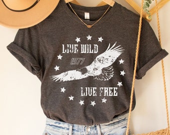 Vintage Eagle TShirt | Washed Black Eagle Tee | White Eagle Shirt Women | Live Wild Eagle Shirts | Live Free Shirt | Eagle Graphic Tee