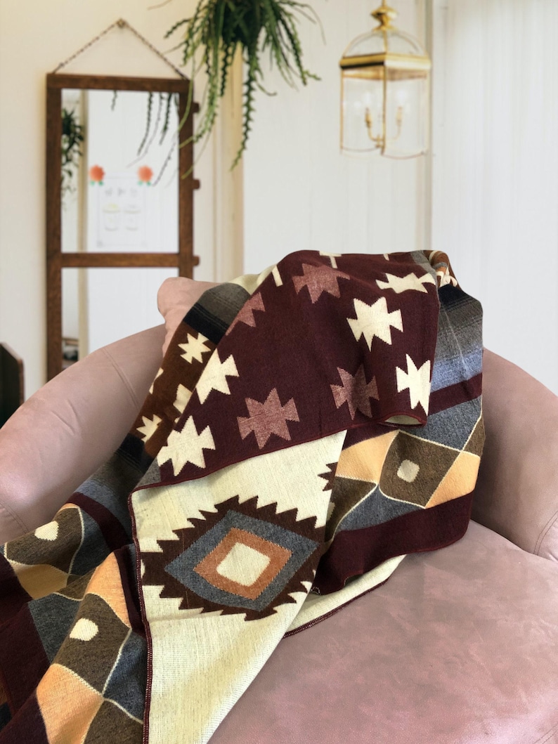 Handgemaakte alpacawollen deken | Ecuador | Queensize of plaid/tweelingmaat | Zuidwest | Bruine deken | Moederdagcadeau afbeelding 1