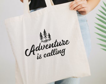 Natural Canvas Tote Bag | Adventure is Calling Tote | 100% Canvas Shopping Bag | Book Bag | Canvas Bag