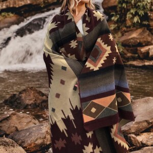 Handgemaakte alpacawollen deken | Ecuador | Queensize of plaid/tweelingmaat | Zuidwest | Bruine deken | Moederdagcadeau afbeelding 6