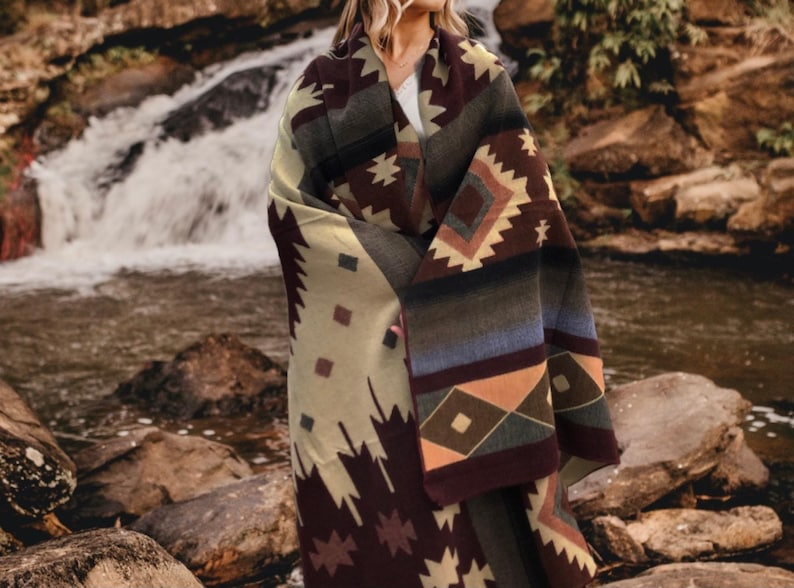 Handgemaakte alpacawollen deken | Ecuador | Queensize of plaid/tweelingmaat | Zuidwest | Bruine deken | Moederdagcadeau afbeelding 6