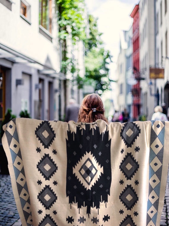 Alpaca Blanket Large Reversible Blanket Alpaca Wool Blanket Queen Size Blanket Geometric Southwestern Blanket ocean Blue Etsy
