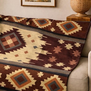 Handgemaakte alpacawollen deken | Ecuador | Queensize of plaid/tweelingmaat | Zuidwest | Bruine deken | Moederdagcadeau afbeelding 8