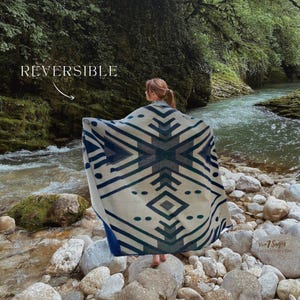 Alpaca Blanket | Reversible Soft Large Blanket | Alpaca  Wool Blanket | Queen | Native Blanket/Blue Blanket/Artisan/Handmade/Ecuador/Gift