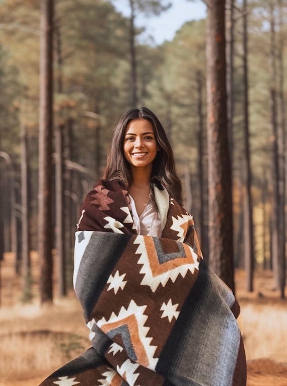 Alpaca Blanket | Reversible Blanket | Alpaca Wool Blanket | Alpaca Throw or Queen Size Southwestern Blanket | Native Blanket (Earth Brown)