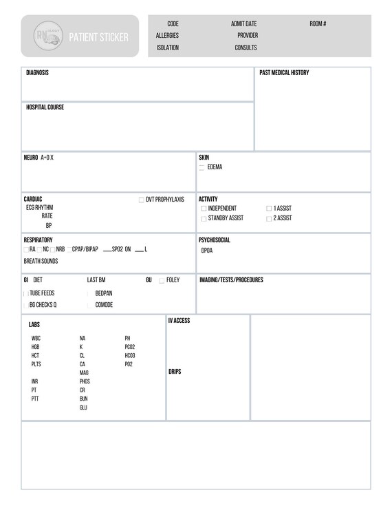 Nurse Brain Sheet Template Etsy Nurse Brain Sheet Template Etsy