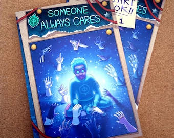 Someone Always Cares Book 1 & art book - LGBTQ+ superhero webcomic comic book