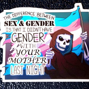Hatte Sex mit dem Mutterskelett, Viynl LGBTQ Pride Aufkleber, unhöfliches lustiges Gender Mem Geschenk für Transgender & nichtbinäre Freunde, Transrechte