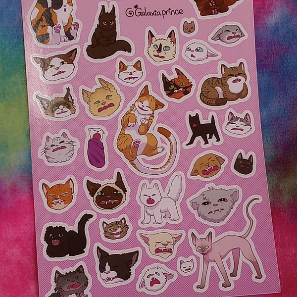 Horrible Wee Beasties: scrungy cat face A5 stickersheet