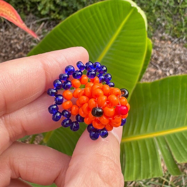 Beaded HalfMoon Tail Betta Figurine, Orange Blue Fish , Amigurumi Fish , Kawaii Fish Dyed Glass Beads