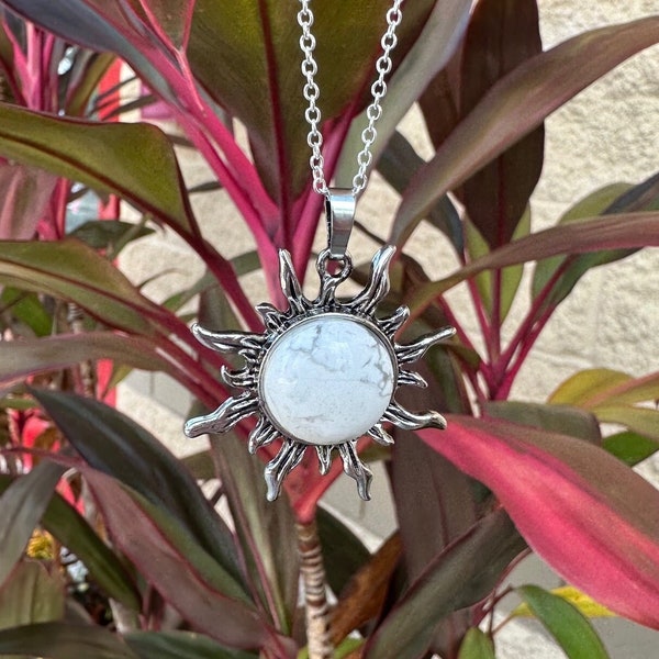 Howlite Sun Pendant Howlite Necklace Man Made Encased Crystal Chakra Healing