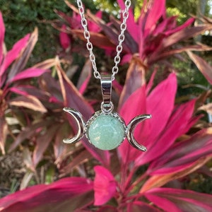 Dainty Green Aventurine Celestial 2 Moon Pendant Green Aventurine Necklace Man Made Encased Crystal
