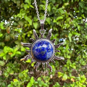 Lapis Lazuli Sun Pendant Colorful Lapis Lazuli Necklace Man Made Encased Crystal