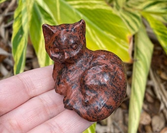 2 Inch Length Mahagony Obsidian Crystal Cat Figurine Mahagony Obsidian Genuine Crystal Cat Carving